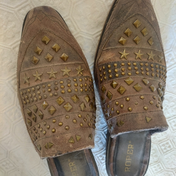 Women's brown studded Roper slip on leather mule size 6 - Picture 2 of 7